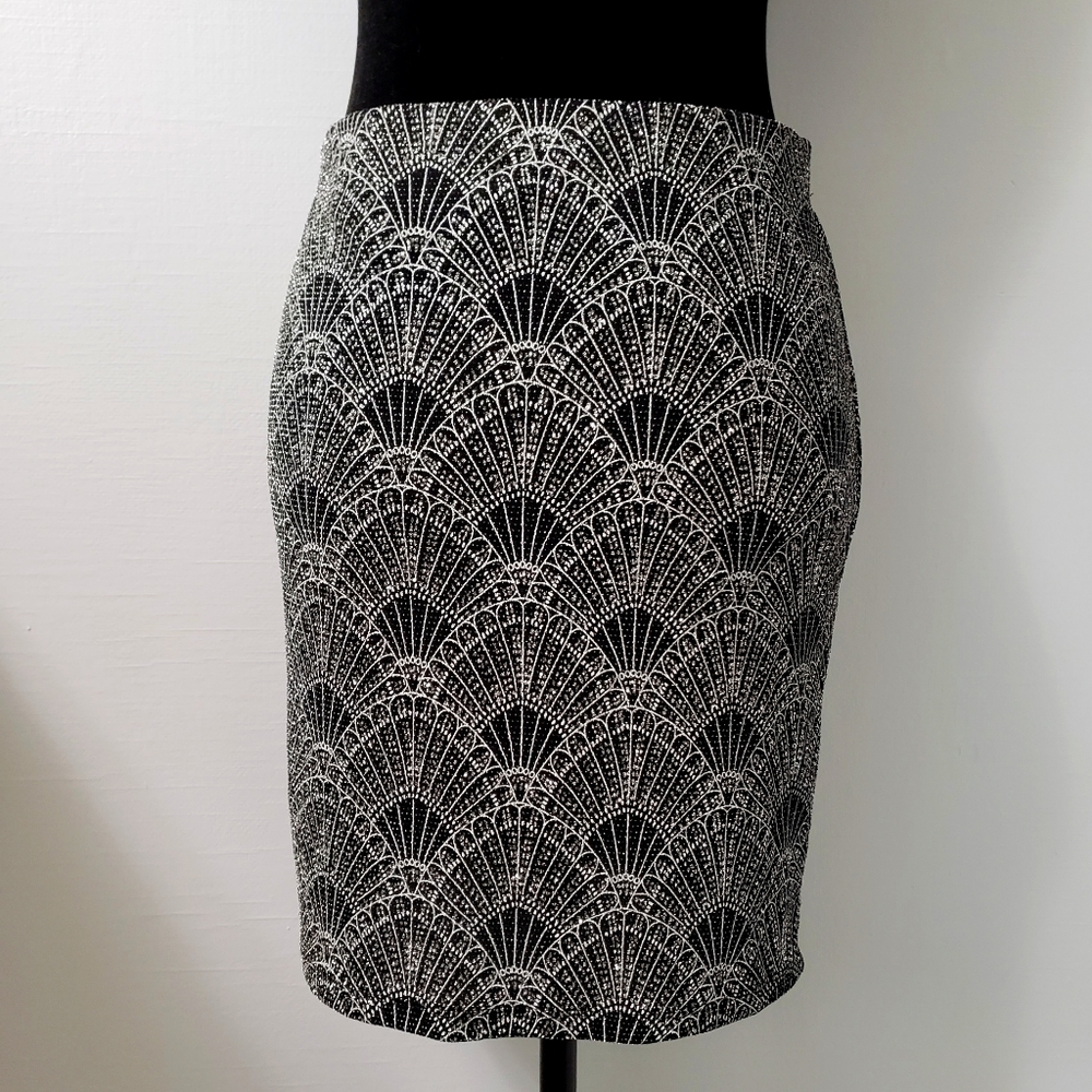 H&M size Small black & silver shimmer midi skirt sparkle retro glam date night